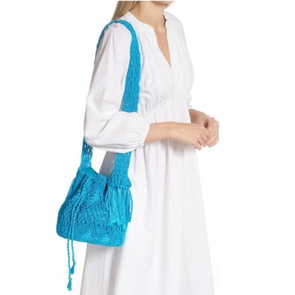 Camila Mesar Maxi Amor Dormido Mochila Drawstring Bucket Bag NWT Turquoise - Picture 5 of 13